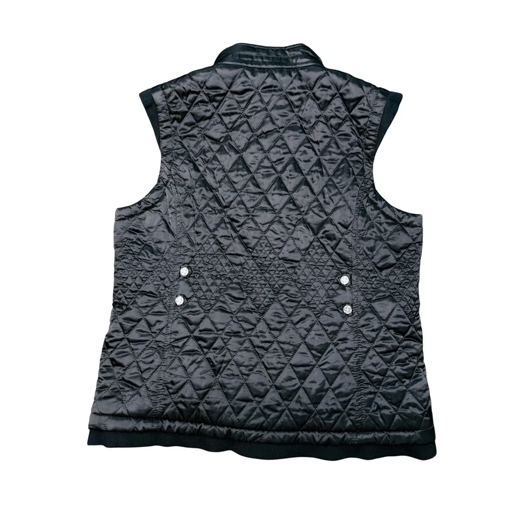 Harley Davidson Quilted Vest Women XL  Black Moto Biker Satin Riding logo Y2K‎